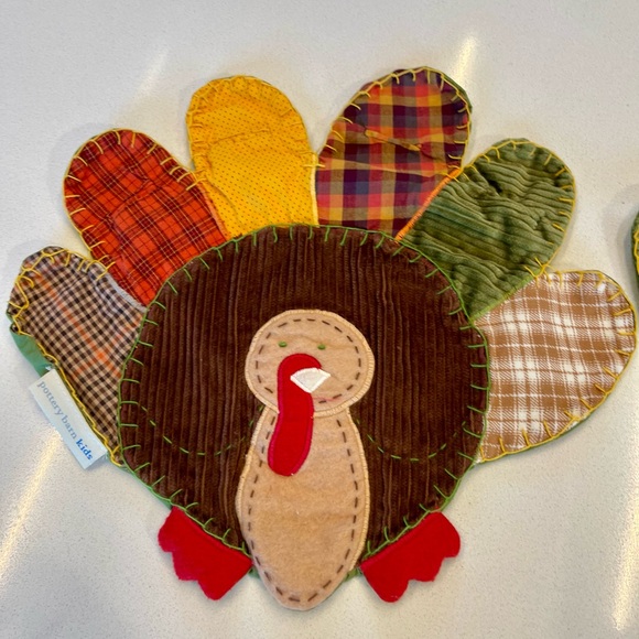 Set of 2 Pottery Barn Thanksgiving turkey placemat quilted holiday kid table fun - Picture 8 of 10
